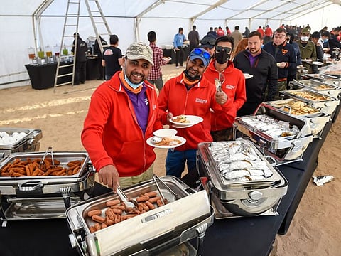 Participants having a lavish breakfast during the The 40th edition of Gulf News Overnighter Fun Drive, 'Tilal Swaihan Experience'. Photo: Virendra Saklani/Gulf News