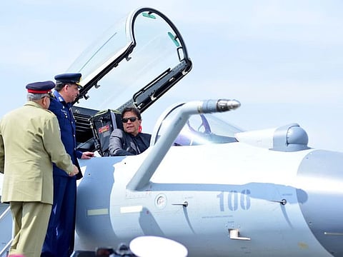 Imran Khan during the induction of the fighter jets on March 11, 2022.