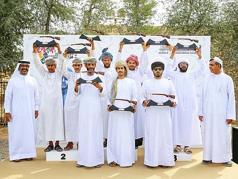 The winners in this year’s edition of Fazza Championship for Saktoun Shooting, along with officials.