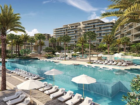 The main pool deck at Six Senes Residences The Palm, Dubai