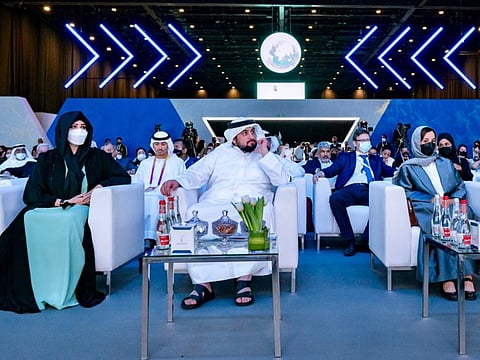 Sheikh Ahmed bin Mohammed bin Rashid Al Maktoum (centre) and Sheikha Latifa bint Mohammed bin Rashid Al Maktoum (left) at the summit