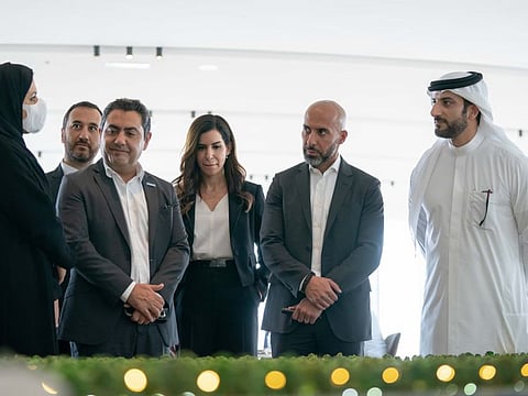 Sheikh Sultan bin Ahmed Al Qasimi, Deputy Ruler of Sharjah; Mariam Al Hammadi, Director of The Big Heart Foundation; Ahmed Alkhoshaibi, Group Chief Executive Officer, Arada, and Houssam Chahin, UNHCR Chief of Private Sector Partnerships in the MENA Region at the MoU signing ceremony in Sharjah on Tuesday.