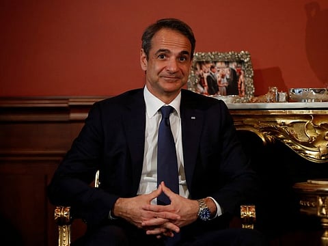 Greek Prime Minister Kyriakos Mitsotakis during his meeting with Ecumenical Patriarch Bartholomew I (not pictured) at the Greek Consulate in Istanbul, Turkey, March 13, 2022.