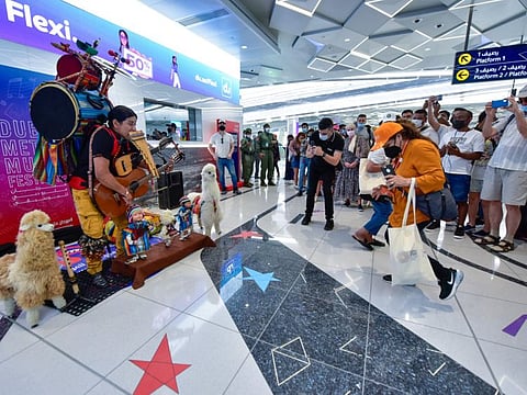 Jose Luis Torres, Ecuadorian, one-man band, perform at Expo 2020 metro station on the first day of Dubai Metro Music festival 2022. Photo: Ahmed Ramzan/ Gulf News