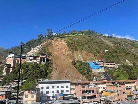 A landslide that buried several houses after a hill collapsed is pictured in Retamas, Peru March 15, 2022.