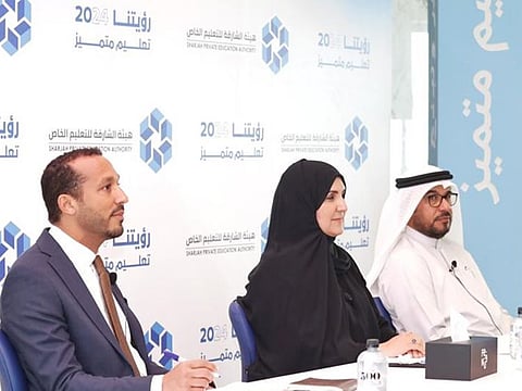 (L to R) Dr Ahmed Saban, strategy and corporate excellence expert, SPEA; SPEA Chairperson Dr Muhadditha Al Hashimi; and SPEA Director Ali Al Hosani during the announcement of the new SPEA 2022-2024 strategy