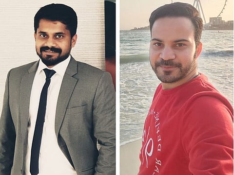 Indian expatriates Ajith Ashok (left) and Somil Porwal, who won Dh77,777 each in the latest round of Emirates Draw.