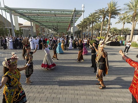 A cultural performance on Wadi Avenue at Expo 2020 Dubai.
