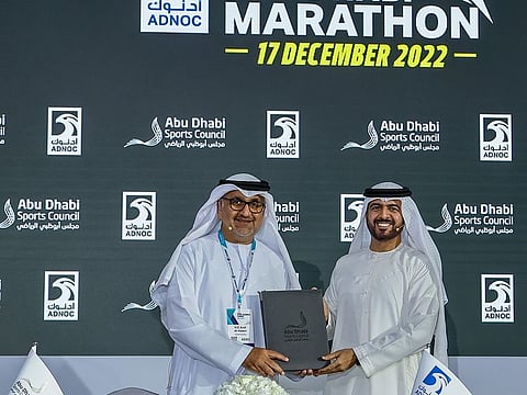 Aref Al Awani, General Secretary of Abu Dhabi Sports Council (left) and Dr. Saif Al Nasseri, ADNOC’s Group Human Capital Director.
