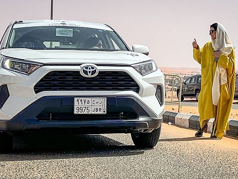 Aseel Al-Hamad the first female member of the Saudi Arabian Motor Federation and a member of the Federation International Automobile (FIA) at the Rally Jameel in Saudi Arabia.