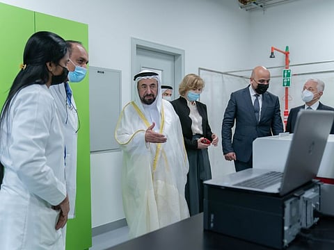 Sheikh Sultan bin Muhammad Al Qasimi was briefed on the most prominent updates in the scientific laboratories at the university