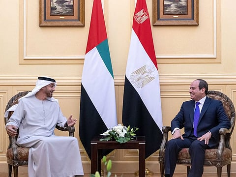 His Highness Sheikh Mohamed bin Zayed Al Nahyan, Crown Prince of Abu Dhabi and Deputy Supreme Commander of the UAE Armed Forces, with Egyptian President Abdul Fattah Al Sissi