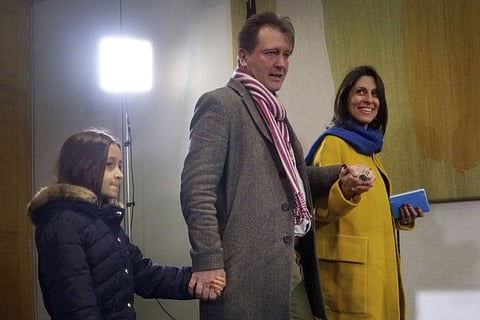 Nazanin Zaghari-Ratcliffe, Richard Ratcliffe and their daughter Gabriella arrive for a press conference hosted by their local MP Tulip Siddiq, in the Macmillan Room, Portcullis House, London, following her release from detention in Iran last week.