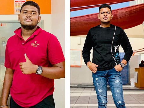 Shashmika Saranga before and after his weight-loss regimen.