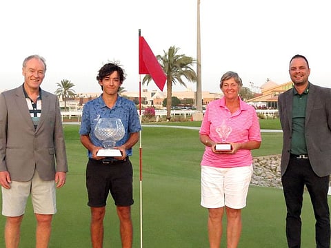 Victor Pena Cortes, second left,  with the Abu Dhabi City Golf Club Championship trophy