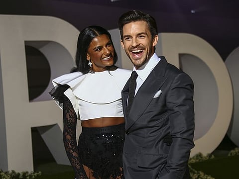 Simone Ashley and Jonathan Bailey pose for photographers upon arrival at the world premiere of season two of the television series 'Bridgerton' in London on March 22.