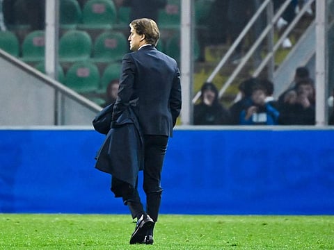 Making an exit? Italy's coach Roberto Mancini leaves the pitch at the end of the 2022 World Cup qualifying play-off match against North Macedonia at the Renzo-Barbera stadium in Palermo.