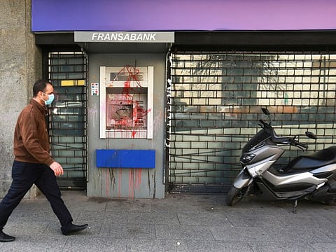 A damaged Fransabank ATM in Beirut.