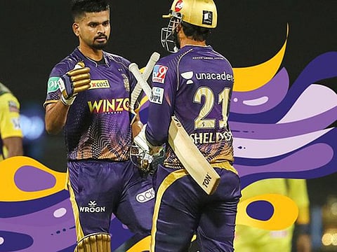 Kolkata Knight Riders skipper Shreyas Iyer (left) and Sheldon Jackson after completing their win.