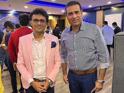 Mr. Cricket UAE Anis Sajan with Indian legend VVS Laxman.