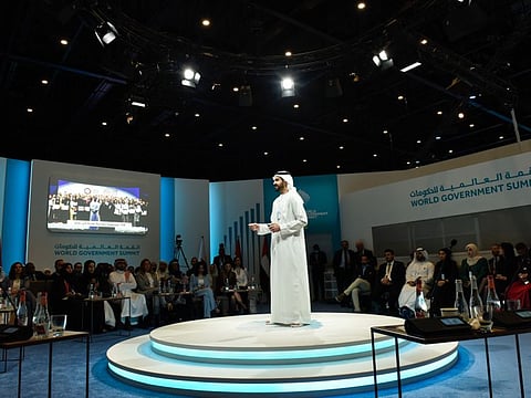 Saeed Al Nazari, Director-General of the Federal Youth Authority addressing delegates during a session on 'Arab Youth Work: Best Practices, Experiences and Policies' at World Government Summit 2022 at Expo 2020 Dubai