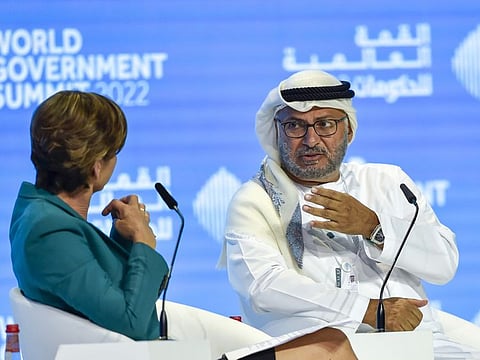 Dr Anwar Gargash speaking at a plenary session on ‘Are We Ready for a New World Order?’ at World Government Summit at Dubai Exhibition Centre, Expo 2020 Dubai