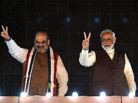 India's Prime Minister Narendra Modi and Union Home Minister Amit Shah in New Delhi