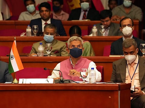 India???s foreign minister Subrahmanyam Jaishankar attends Bay of Bengal Initiative for Multi-Sectoral Technical and Economic Cooperation (BIMSTEC) foreign ministers meeting in Colombo, Sri Lanka, Tuesday, March 29, 2022. (AP Photo/Eranga Jayawardena)