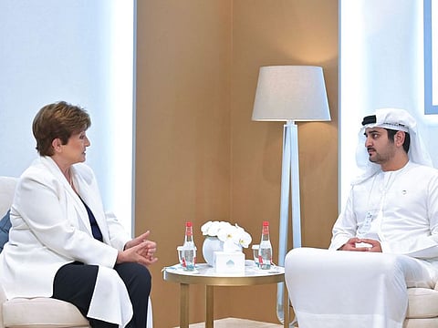 Sheikh Maktoum bin Mohammed with Kristalina Georgieva, Managing Director and Chairwoman of the International Monetary Fund.