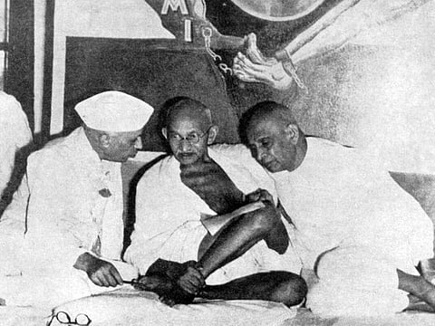Gandhiji With Jawaharlal Nehru and Sardar Patel