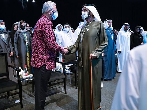 Sheikh Mohammed bin Rashid Al Maktoum (R) with Ismail Sabri Yaaqob, Prime Minister of Malaysia, at the summit