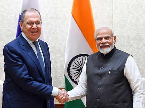 Russian Foreign Minister Sergey Lavrov called on Prime Minister Narendra Modi during his official visit to India, in New Delhi on Friday, Apr 1, 2022.
