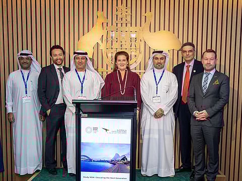 New South Wales hosts 12 universities that are among the world's Top 200. Pictured here are Mohammed Al Saadi, Toshi Kawaguchi, Abdulrahman Al Hammadi, Heidi Venamore, Fahad Al Gergawi, Moin Anwar and Justin McGowan.