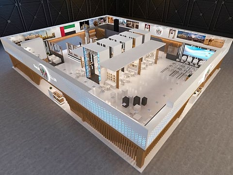 Sharjah takes centre stage at the 49th edition of London Book Fair (LBF) as its Market Focus. Photo of Sharjah stand design at London Book Fair.