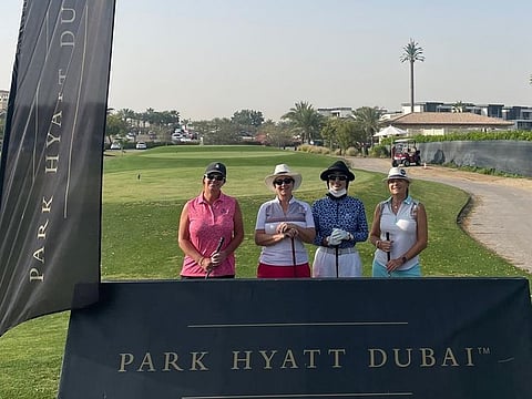 Evelyn Downham, Juliette Castell, Rim Sun Lee and Valerie Darnault, winners of the Park Hyatt Dubai Ladies tournament.