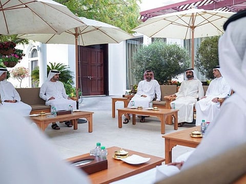 His Highness Sheikh Mohammed bin Rashid Al Maktoum with Sheikh Tahnoun bin Zayed Al Nahyan, Sheikh Mansour bin Zayed Al Nahyan and Sheikh Maktoum bin Mohammed bin Rashid Al Maktoum.