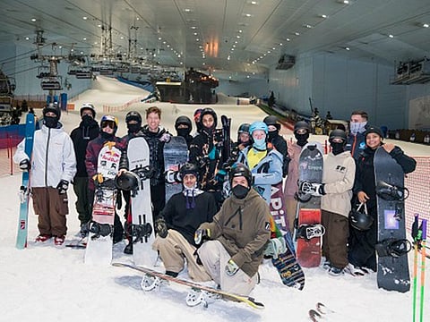 Ski Dubai welcomed the world's greatest snowboarder Shaun White (fifth from left). He is a five-time Olympian and a three-time Olympic gold medalist in half-pipe snowboarding. He holds the world record for the most X Games gold medals and most Olympic gold medals by a snowboarder.