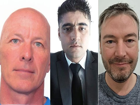 From left: Steven Geens, Jasim Saleem and John Patrick McNeil Tainsh, winners of Dh77,777 each in the latest round of Emirates Draw.