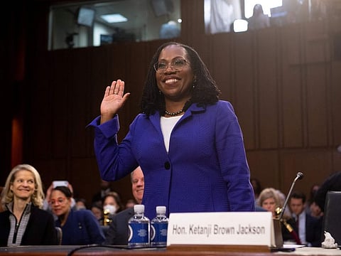 In this file photo taken on March 21, 2022 Judge Ketanji Brown Jackson is sworn in prior to testifying during a Senate Judiciary Committee confirmation hearing on her nomination to become an Associate Justice of the US Supreme Court on Capitol Hill in Washington, DC.
