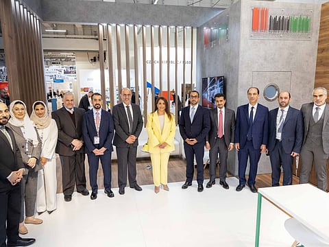 Bodour Al Qasimi, Sheikh Fahim Al Qasimi, Ahmed Al Ameri along with officials of Emirates Publishers Association at London Book Fair.