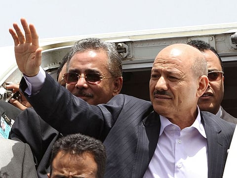 Rashad al-Alimi, Yemen's former deputy prime minister for security affairs, speaks during a news conference in Sanaa.