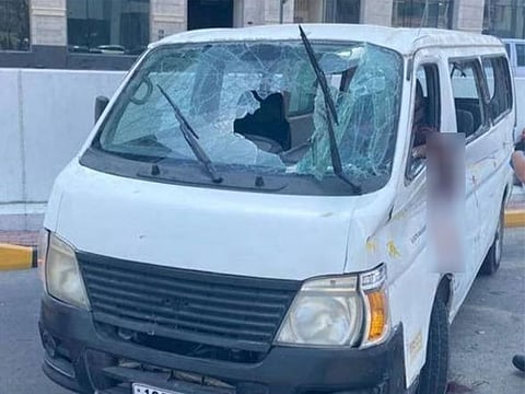 The damaged bus after the accident in Fujairah today.