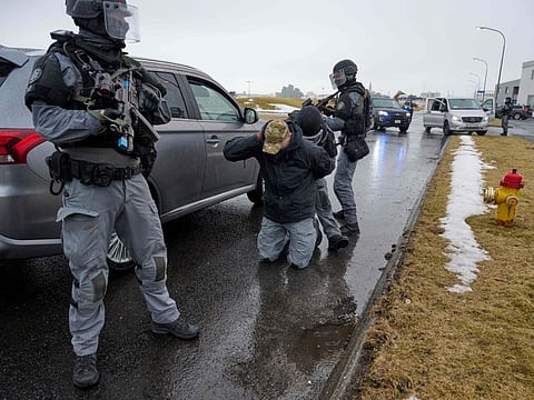 Police officers simulate a police operation during a training in Reykjavik, Iceland on March 22, 2022.
