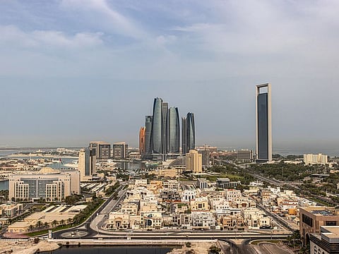 Residential and commercial skyscrapers on the skyline of Abu Dhabi.