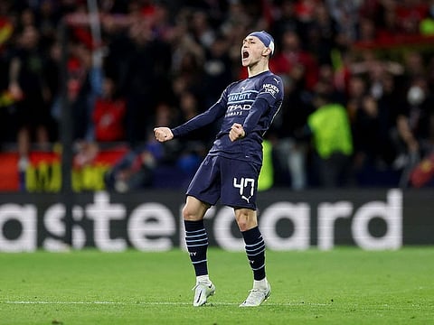 Manchester City's Phil Foden celebrates after the match.