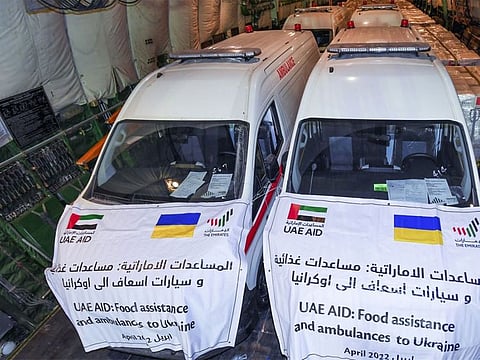 The UAE has sent 50 tons of food and medical supplies as well as ambulances to Ukraine to assist civilians.