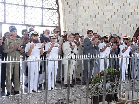 Sharif along with the chiefs of the allied political parties paid a visit to the Mausoleum of Quaid-e-Azam Mohammad Ali Jinnah in Karachi to reiterate his resolve to run the country in accordance with the principles of the founder of Pakistan.