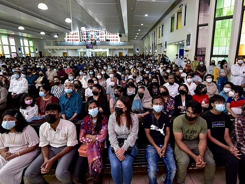 Christians observe Good Friday at St Mary's Catholic Church in Dubai. They observe the day by fasting and attending church services. 15th April 2022. Photo: Ahmed Ramzan/ Gulf News