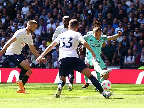 Brighton & Hove Albion's Leandro Trossard scores the winner against Tottenham.