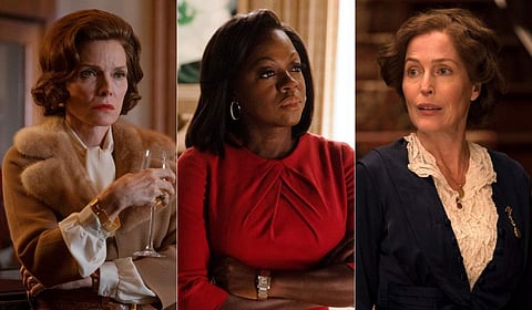 Michelle Pfeiffer as Betty Ford, Viola Davis as Michelle Obama and Gillian Anderson as Eleanor Roosevelt, in separate scenes from 'The First Lady'